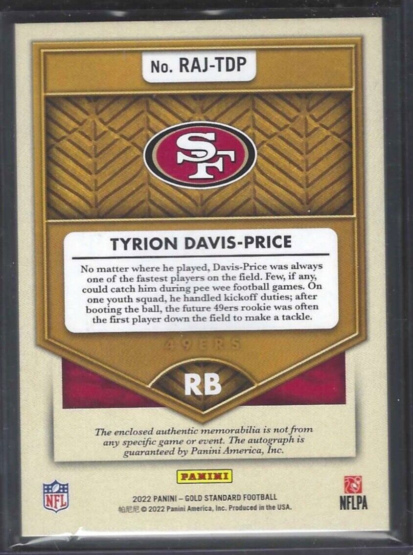 TYRION DAVIS-PRICE 2022 PANINI GOLD STANDARD ROOKIE PATCH AUTO RC #D 46/49