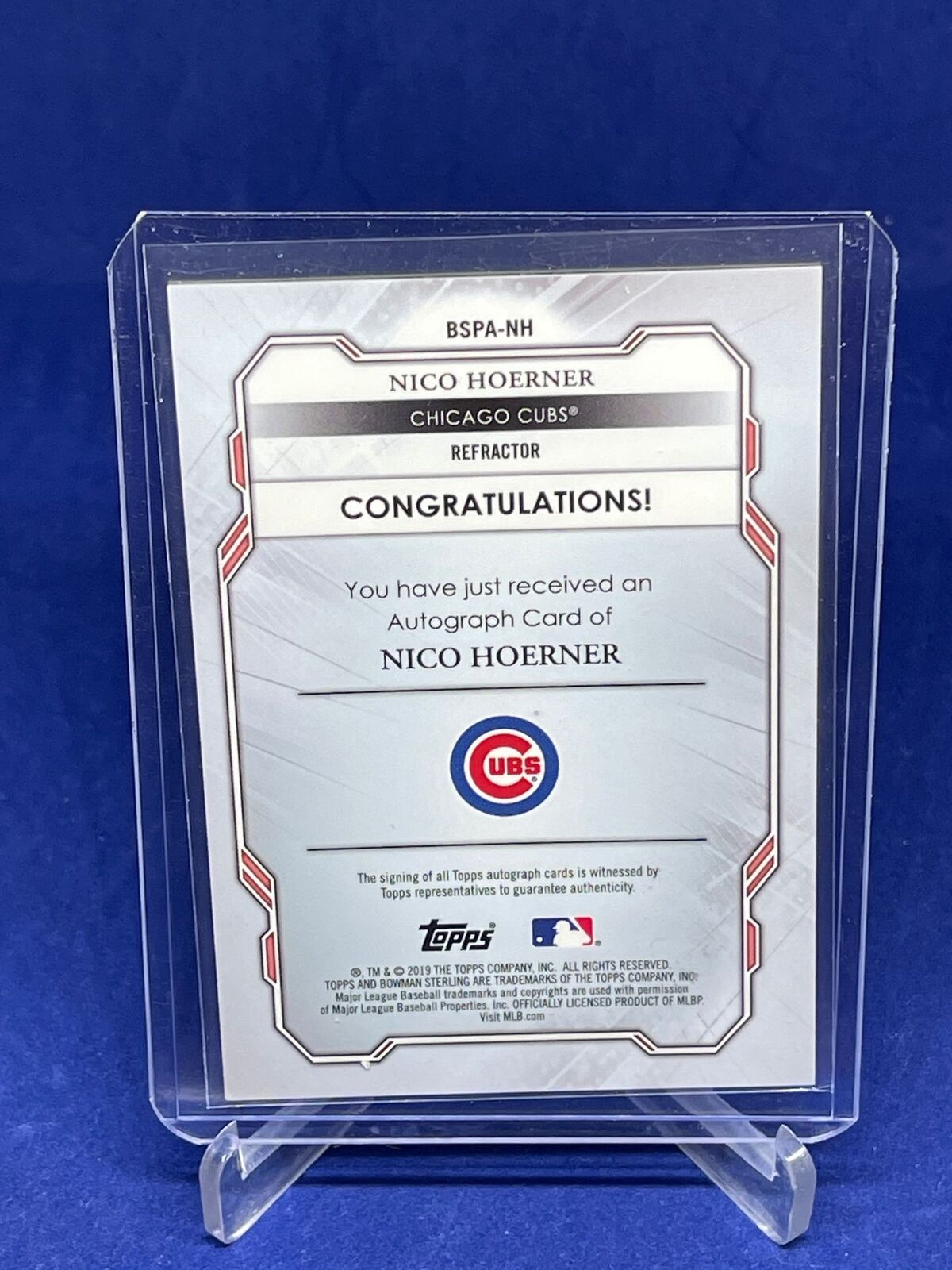 NICO HOERNER 2019 BOWMAN STERLING ON CARD AUTO REFRACTOR PROSPECT #D 96/150
