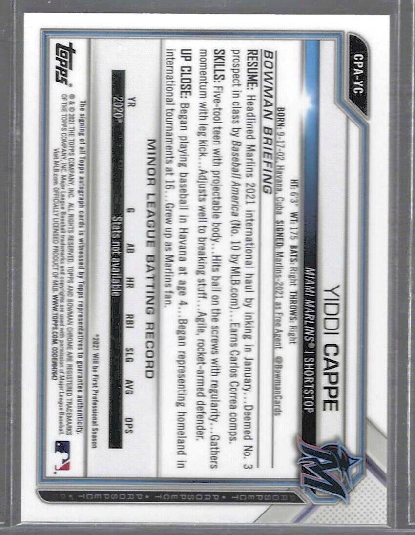 YIDDI CAPPE 2021 BOWMAN CHROME SPECKLE REFRACTOR 1ST PROSPECT AUTO #D 087/299