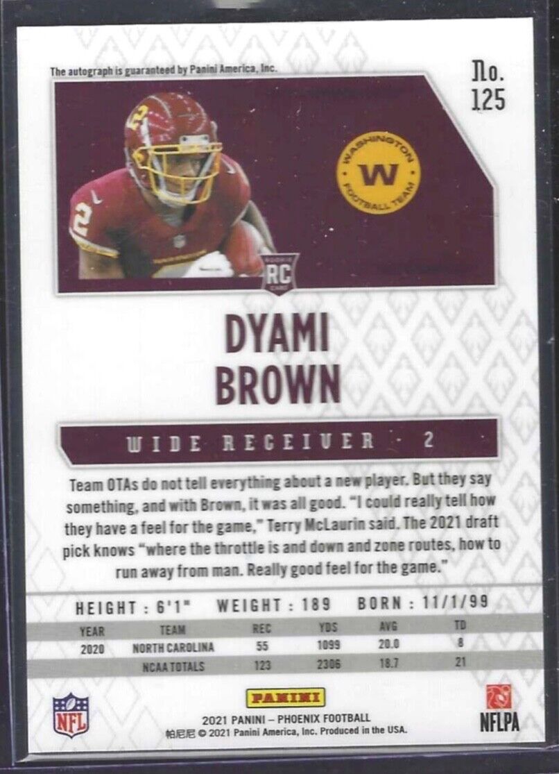 DYAMI BROWN 2021 PANINI PHOENIX SILVER PRIZM ROOKIE AUTO RC #125