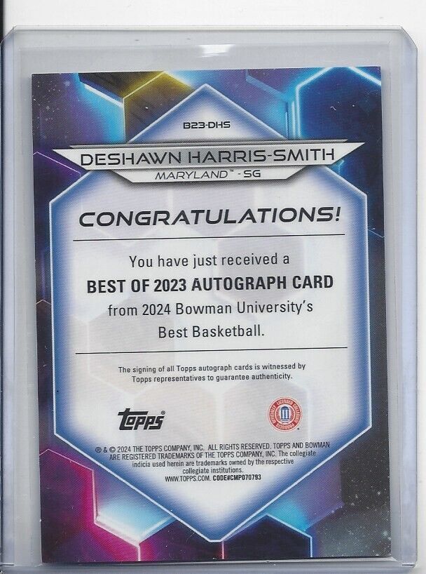 DESHAWN HARRIS SMITH 2023 BOWMANS BEST UNIVERSITY MARYLAN REFRACTOR AUTO #D /125
