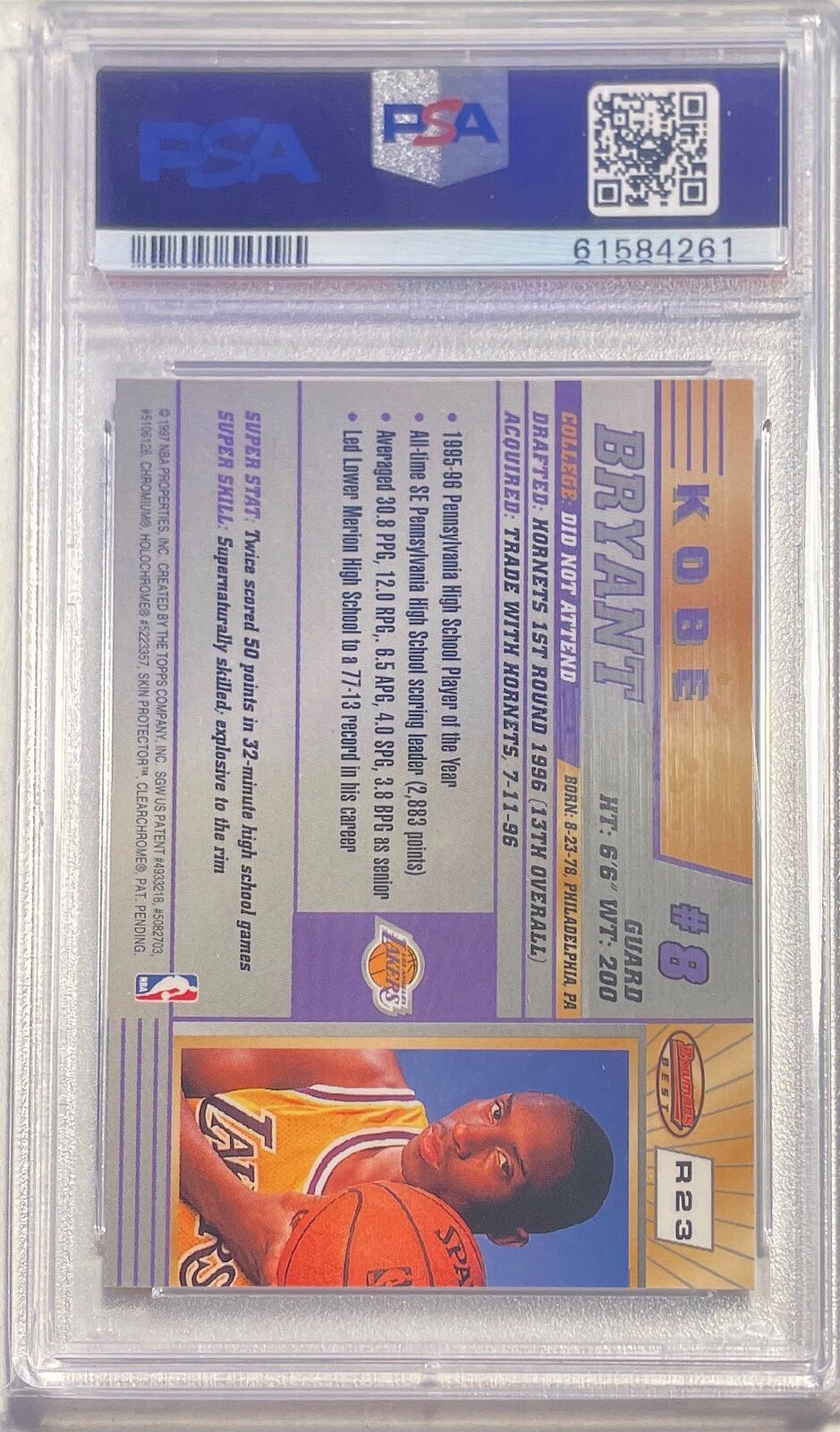 KOBE BRYANT 1996-97 BOWMAN'S BEST TRUE ROOKIE RC #R23 PSA 9 MINT