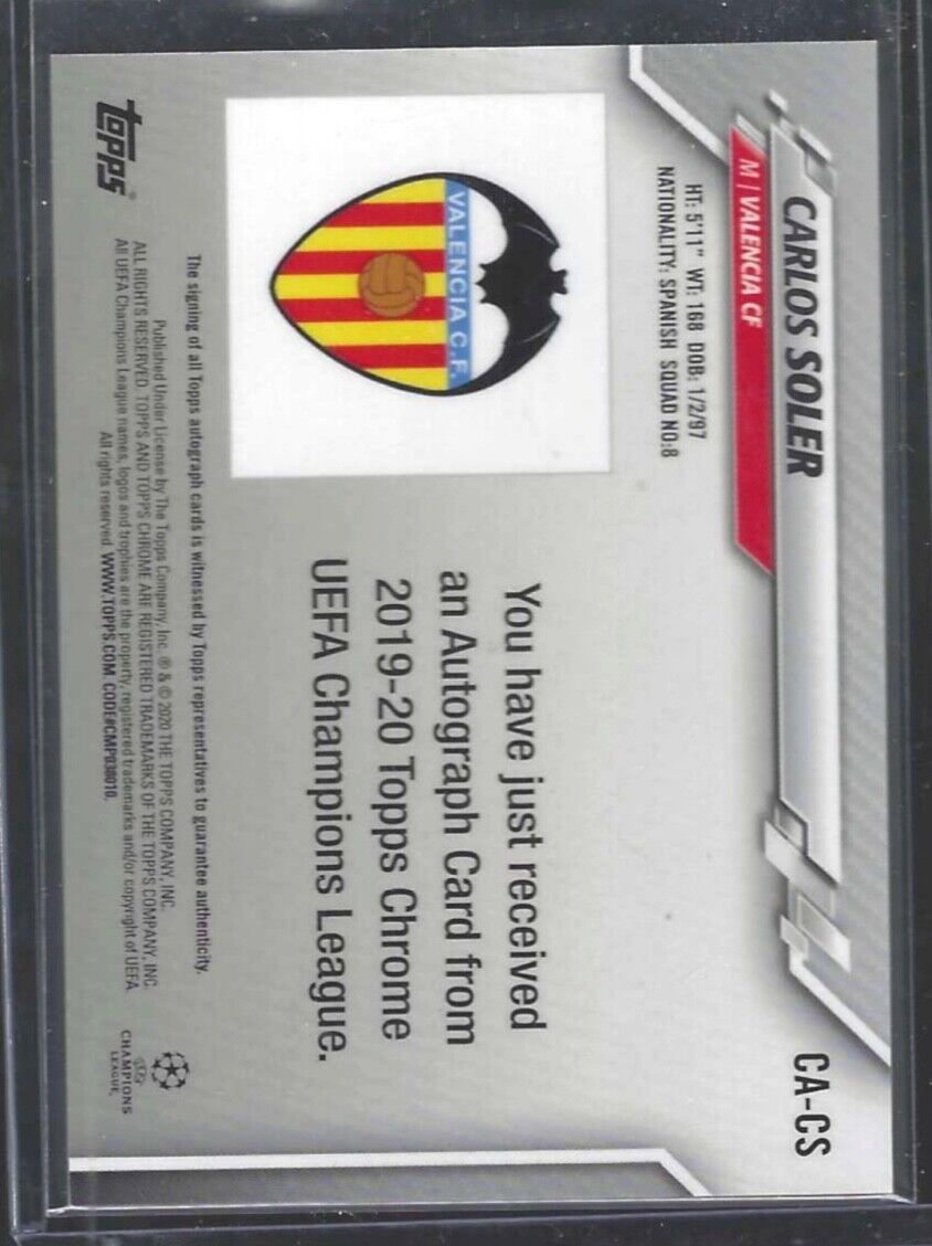 CARLOS SOLER 2019-20 TOPPS CHROME UEFA SILVER REFRACTOR AUTO #CA-CS