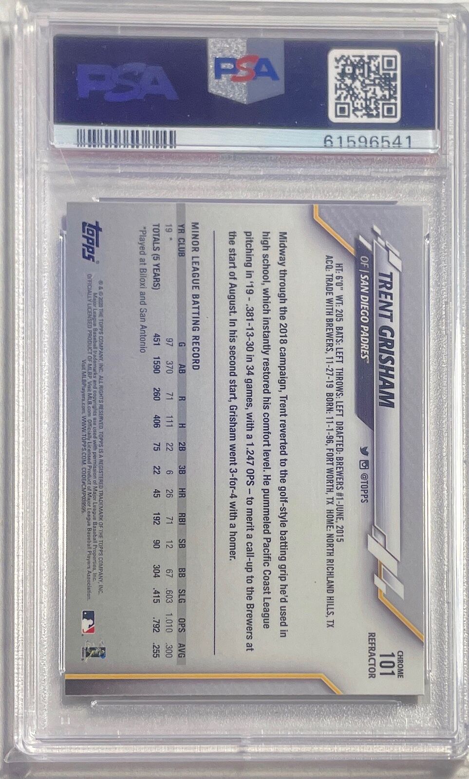 TRENT GRISHAM 2020 TOPPS CHROME SEPIA REFRACTOR RC #101 PSA 10 GEM MINT