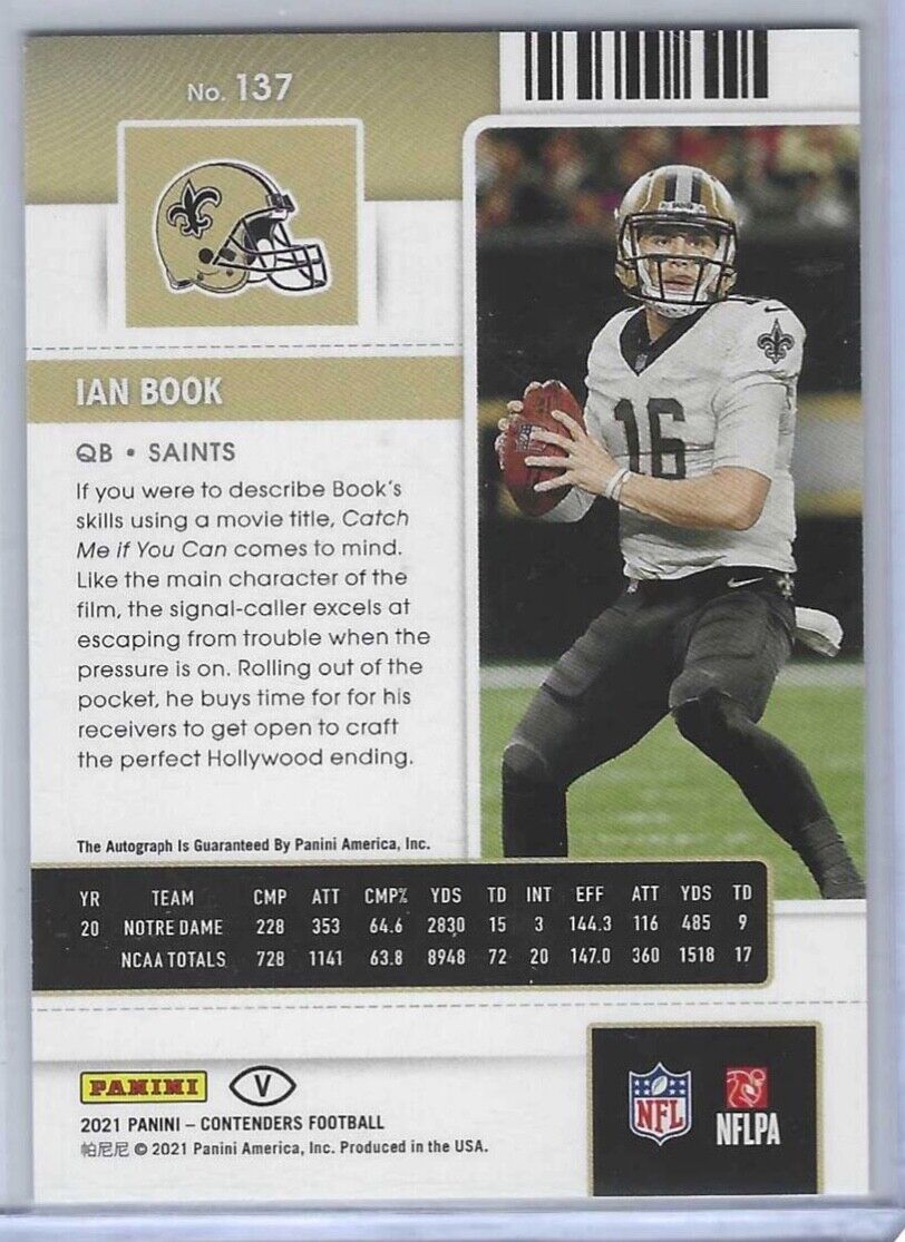 IAN BOOK 2021 PANINI CONTENDERS ROOKIE TICKET VARIATION AUTO RC #137