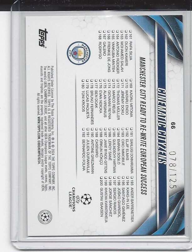 ALVAREZ FODEN CINEMATIC CITYZENS 2023-24 TOPPS CLUB COMPETITNS BLUE INFERNO /125