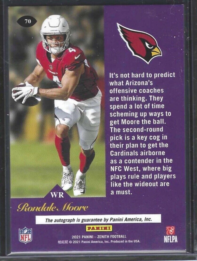 RONDALE MOORE 2021 PANINI ZENITH SILVER FOIL ROOKIE AUTO RC #D 167/199
