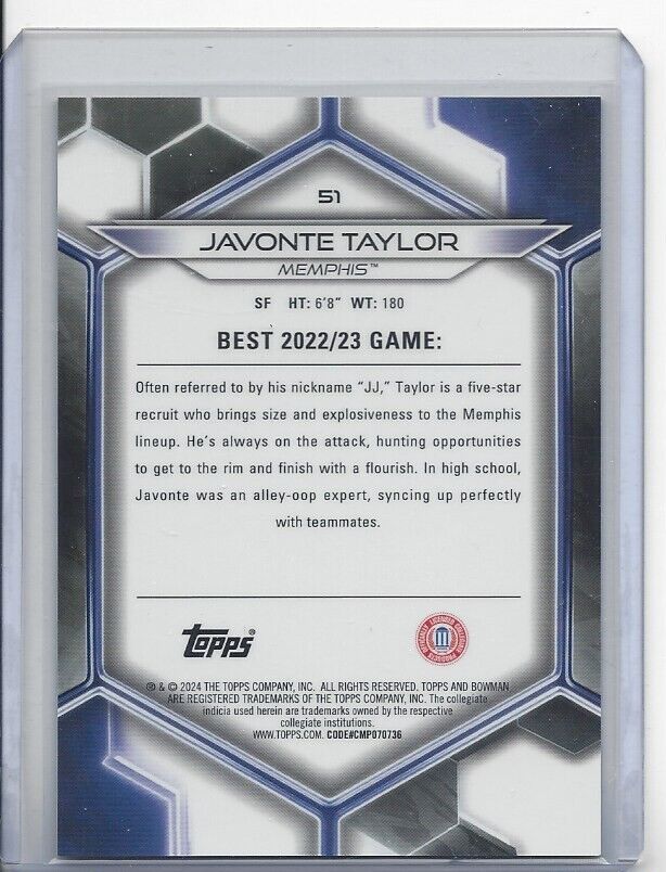 JAVONTE TAYLOR 2023 BOWMANS BEST GOLD GEOMETRIC MEMPHIS REFRACTOR #D 5/50