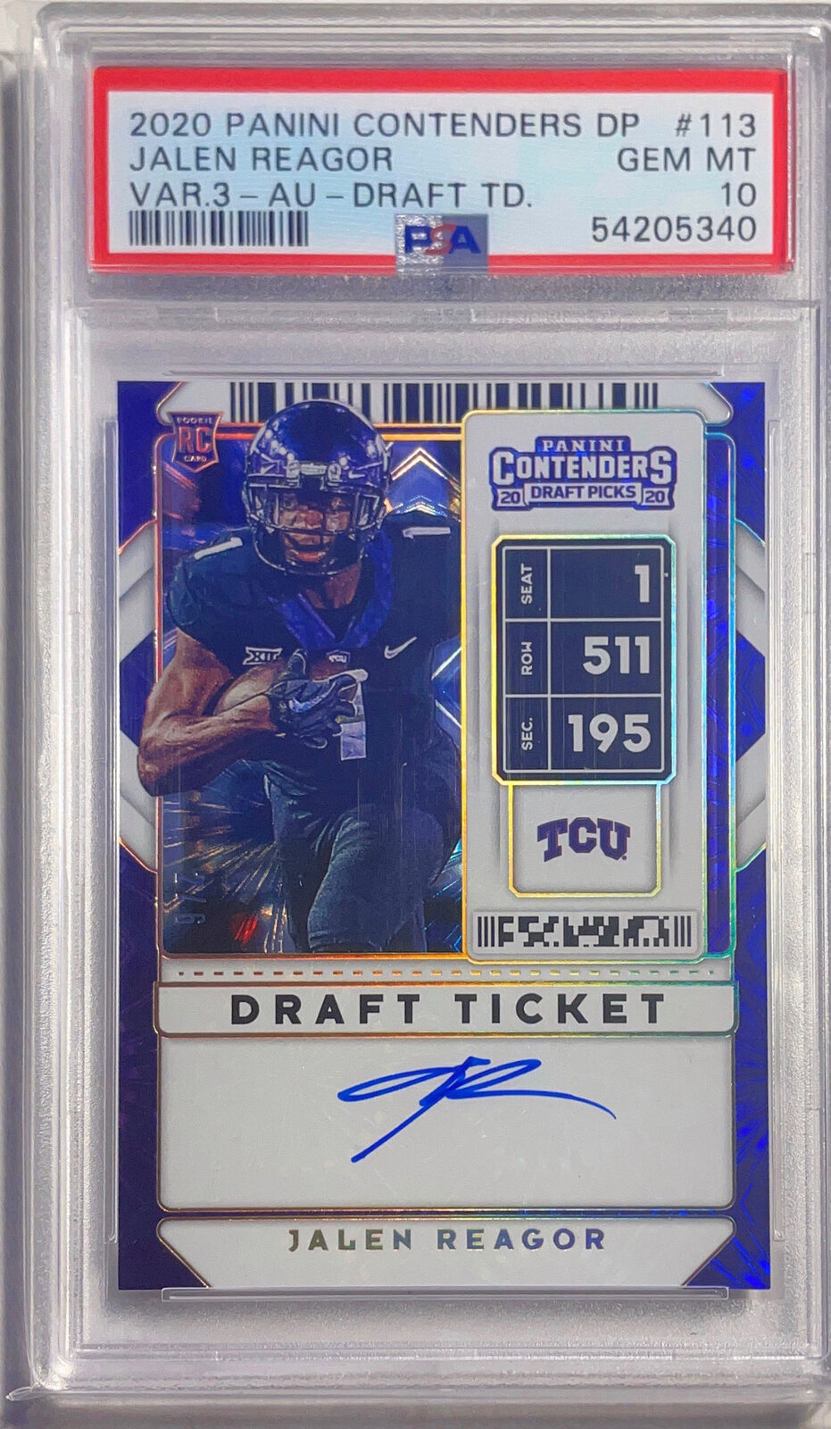 JALEN REAGOR 2020 CONTENDERS VAR3 DRAFT TICKET AUTO RC #D 2/6 PSA 10 GEM POP 1/1