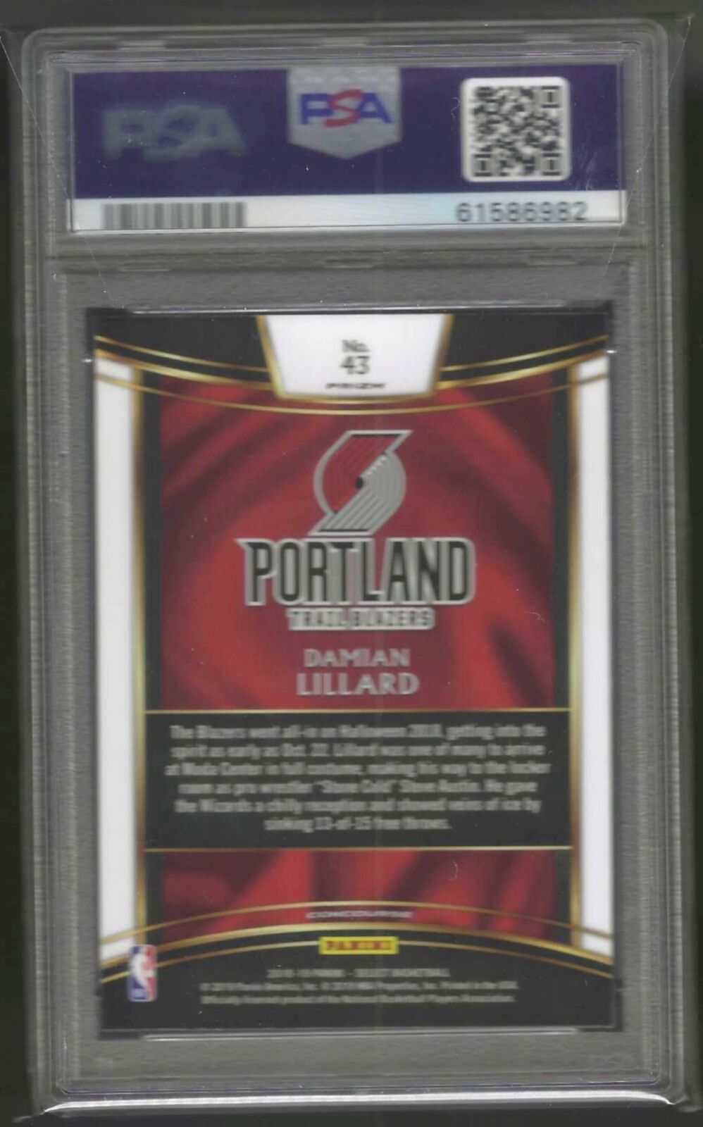 DAMIAN LILLARD 2018-19 PANINI SELECT CONCOURE TRICOLOR PRIZM #43 PSA 10 POP 12