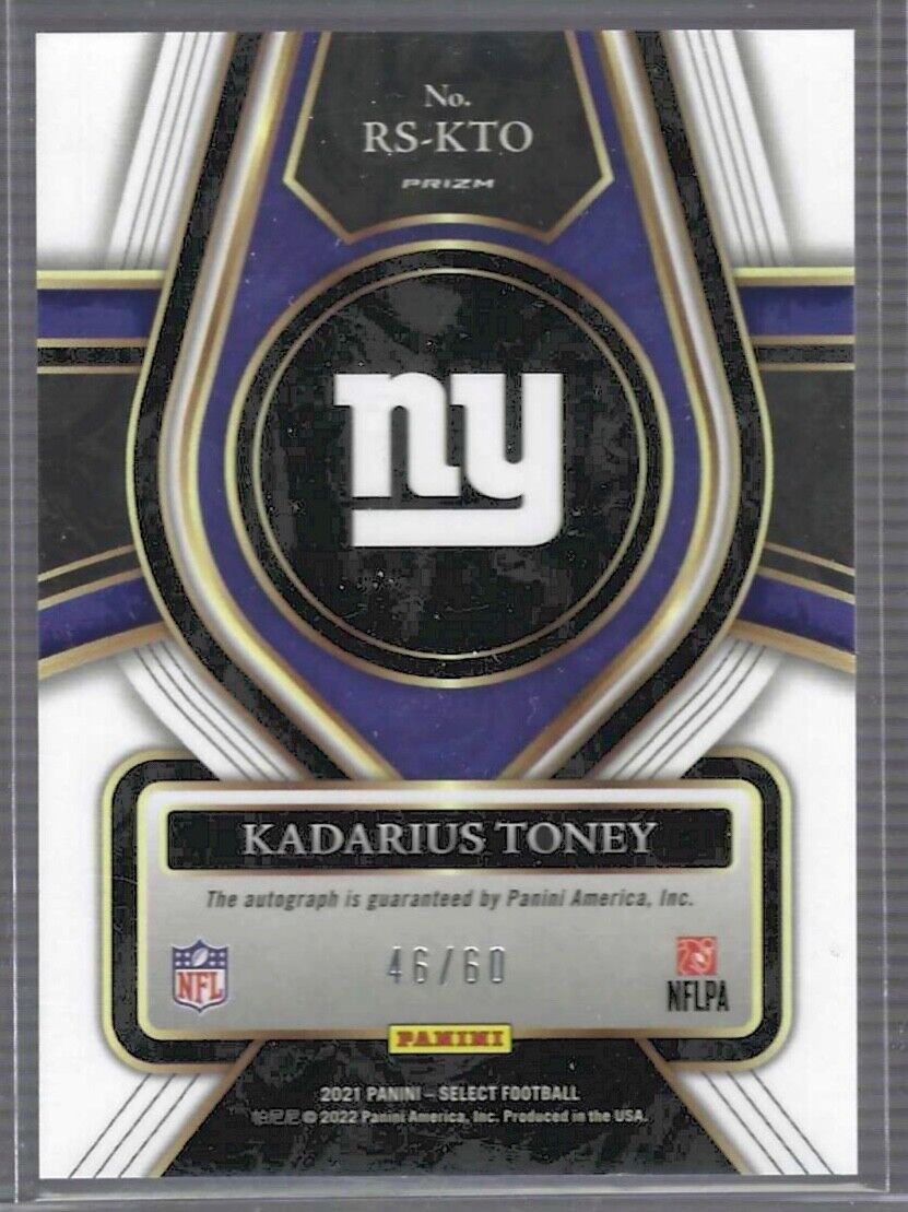KADARIUS TONEY 2021 PANINI SELECT BLUE PRIZM ROOKIE AUTO RC #D 46/60