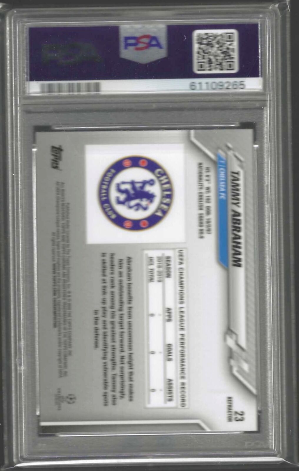 TAMMY ABRAHAM 2019-20 TOPPS CHROME UCL SILVER REFRACTOR RC #23 PSA 10 GEM MINT