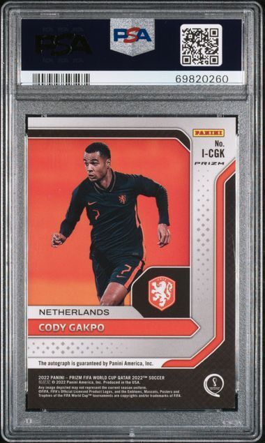CODY GAKPO 2022-23 PRIZM WORLD CUP INTERNATIONAL INK BREAKAWAY AUTO RC PSA 9
