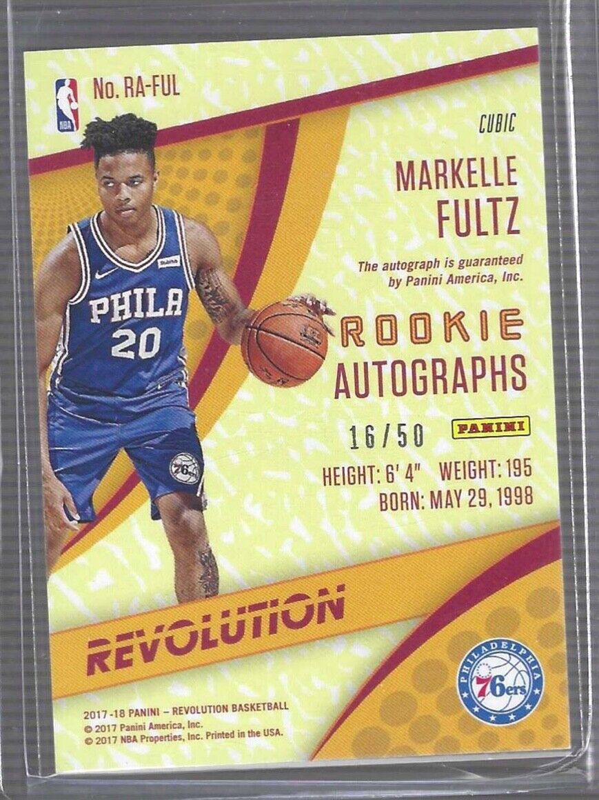 MARKELLE FULTZ 2017-18 PANINI REVOLUTION CUBIC ON CARD ROOKIE AUTO RC #D 16/50