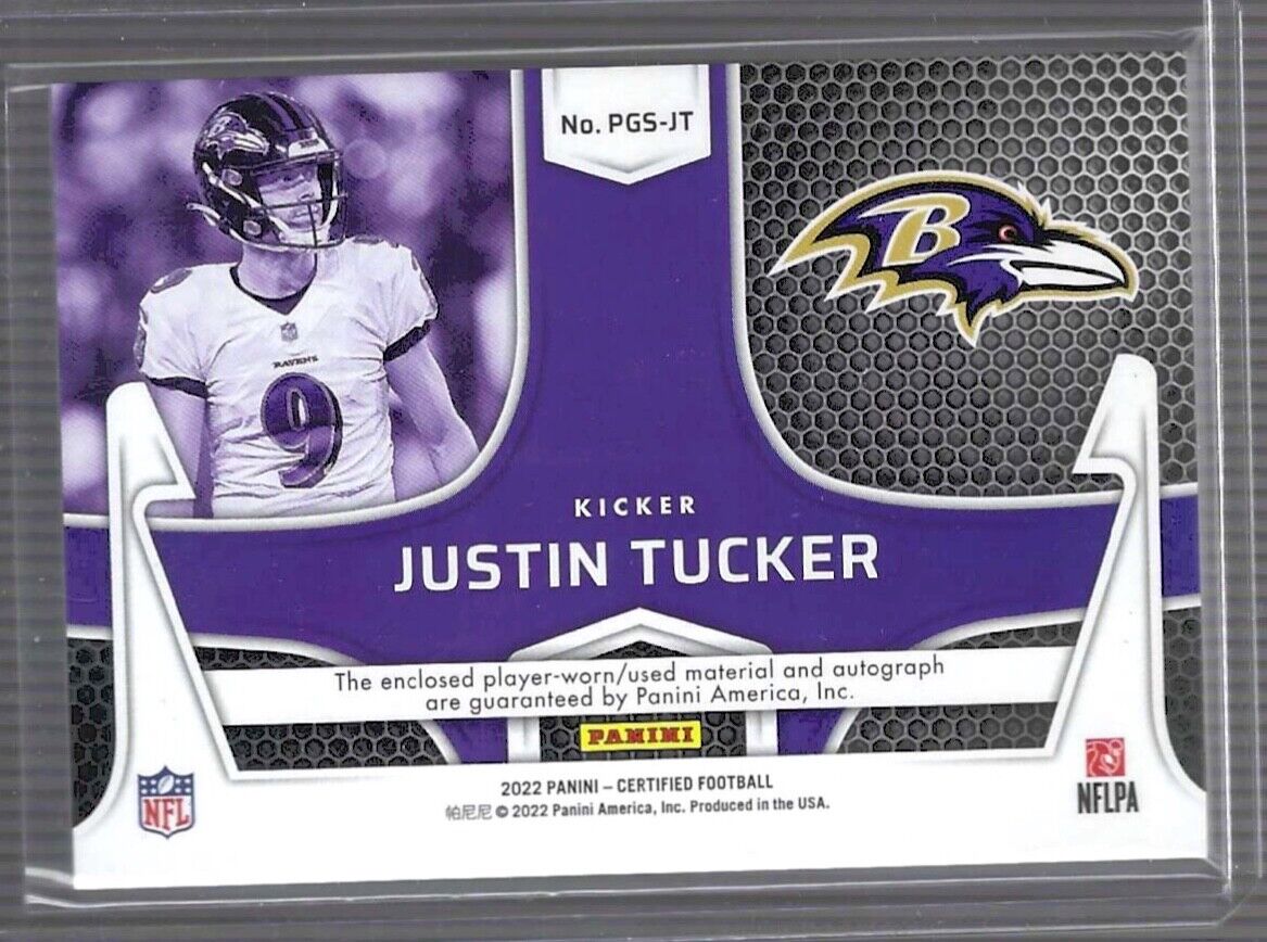 JUSTIN TUCKER 2022 PANINI CERTIFIED PIECE OF THE GAME DIE CUT JERSEY AUTO #D /35