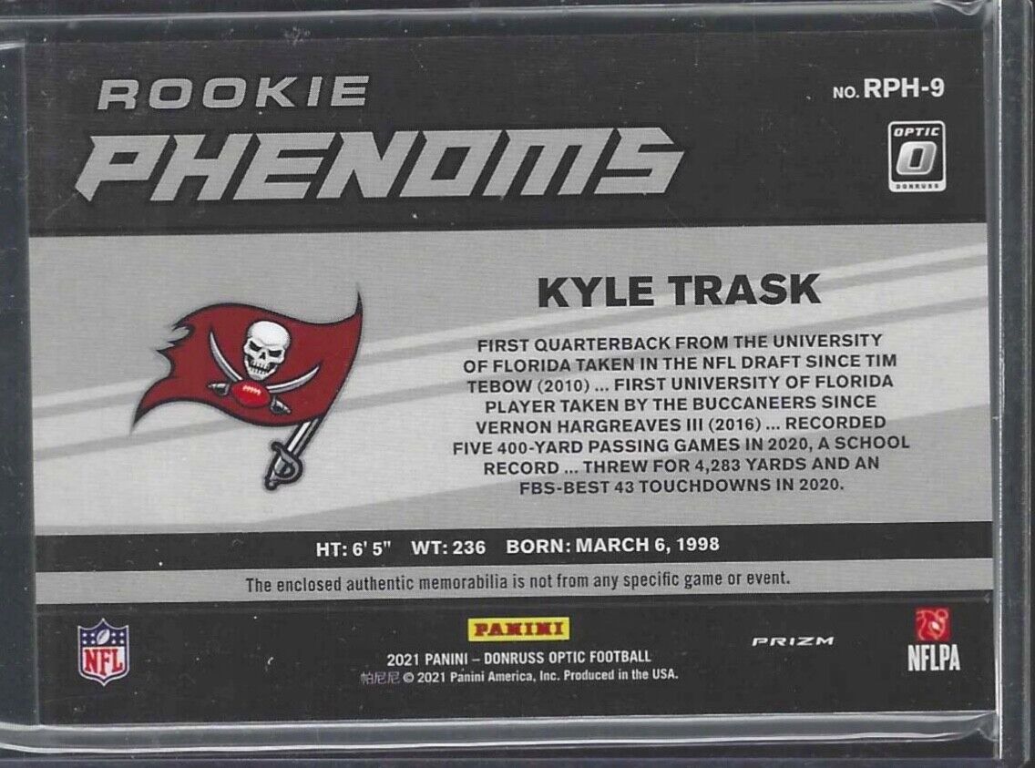 KYLE TRASK 2021 PANINI DONRUSS OPTIC RED PRIZM ROOKIE PHENOMS PATCH RC #RPH-9