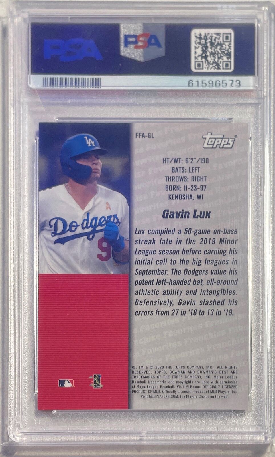 GAVIN LUX 2020 BOWMAN'S BEST 2000 FRANCHISE ATOMIC REFRACTOR RC PSA 10 GEM POP 4