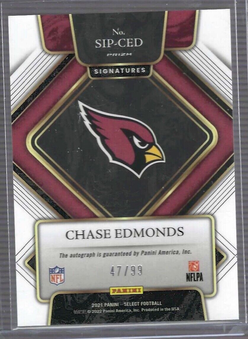 CHASE EDMONDS 2021 PANINI SELECT BLUE PRIZM AUTO #D 47/99
