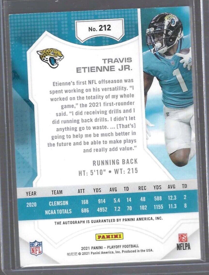 TRAVIS ETIENNE JR 2021 PANINI PLAYOFF ROOKIE AUTO RC #212