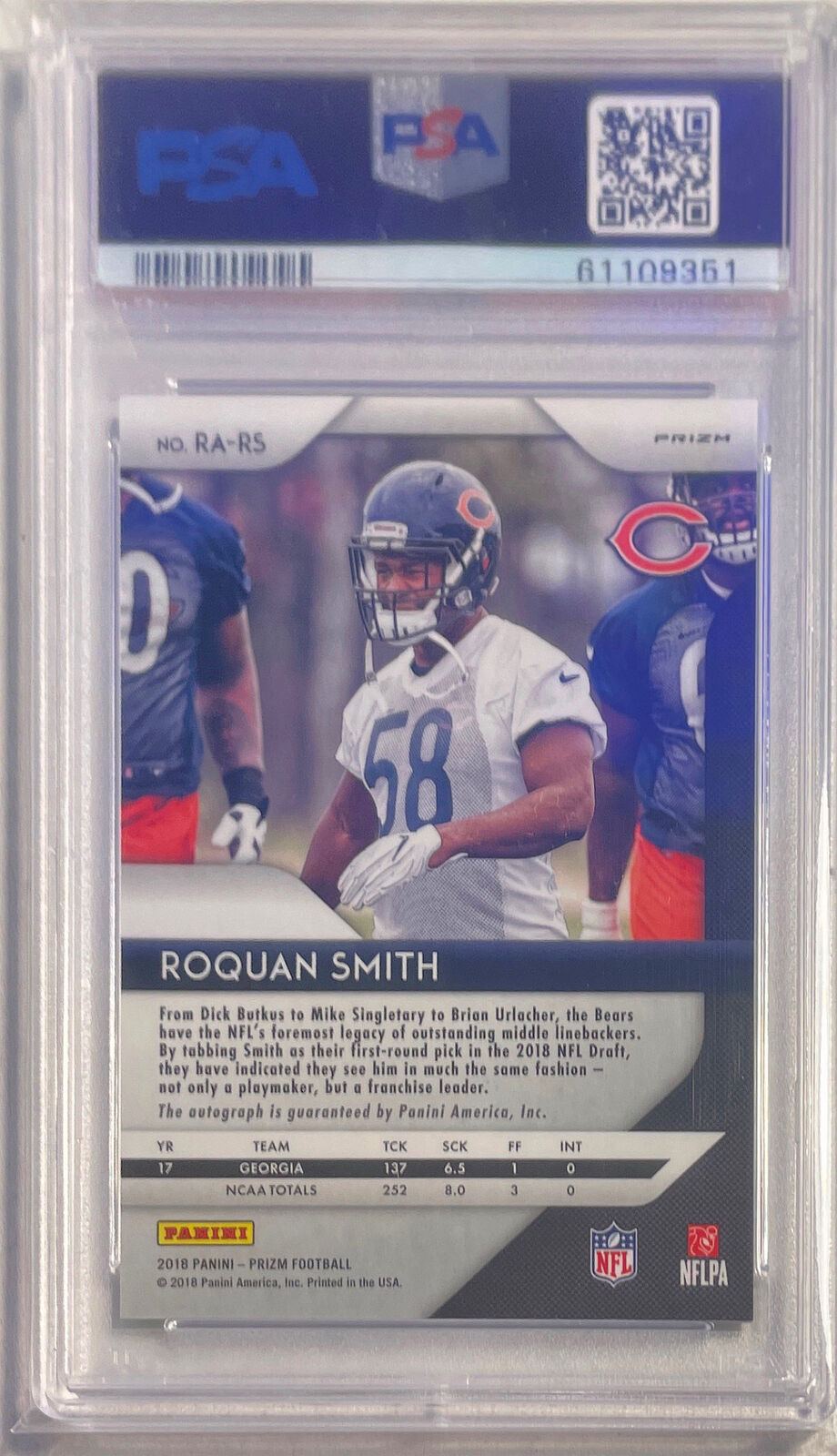 ROQUAN SMITH 2018 PANINI PRIZM NEON GREEN PULSAR AUTO RC #RS PSA 10 GEM POP 11