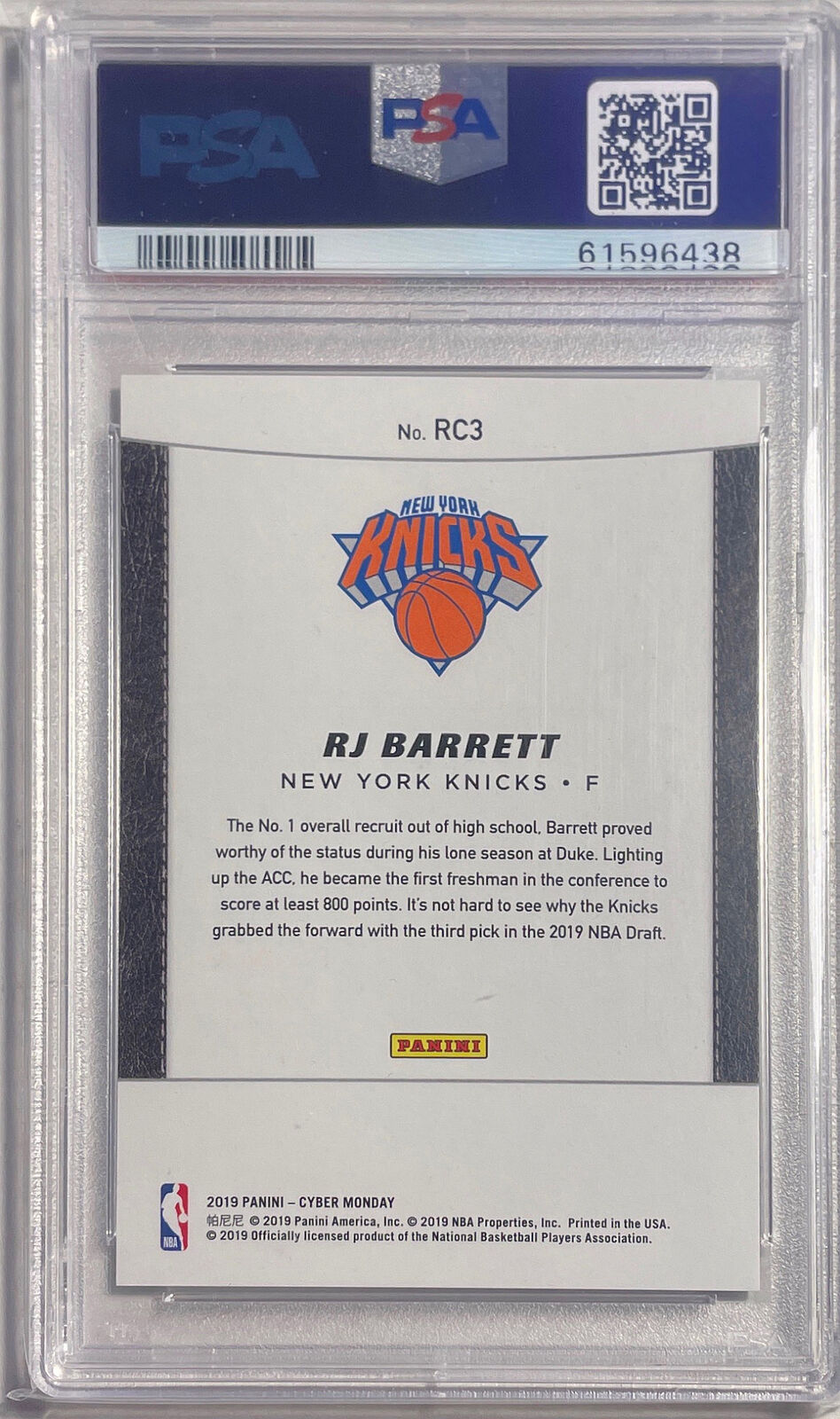 RJ BARRETT 2019 PANINI CYBER MONDAY GALATIC WINDOWS RC #D 23/25 PSA 9 MINT POP 4