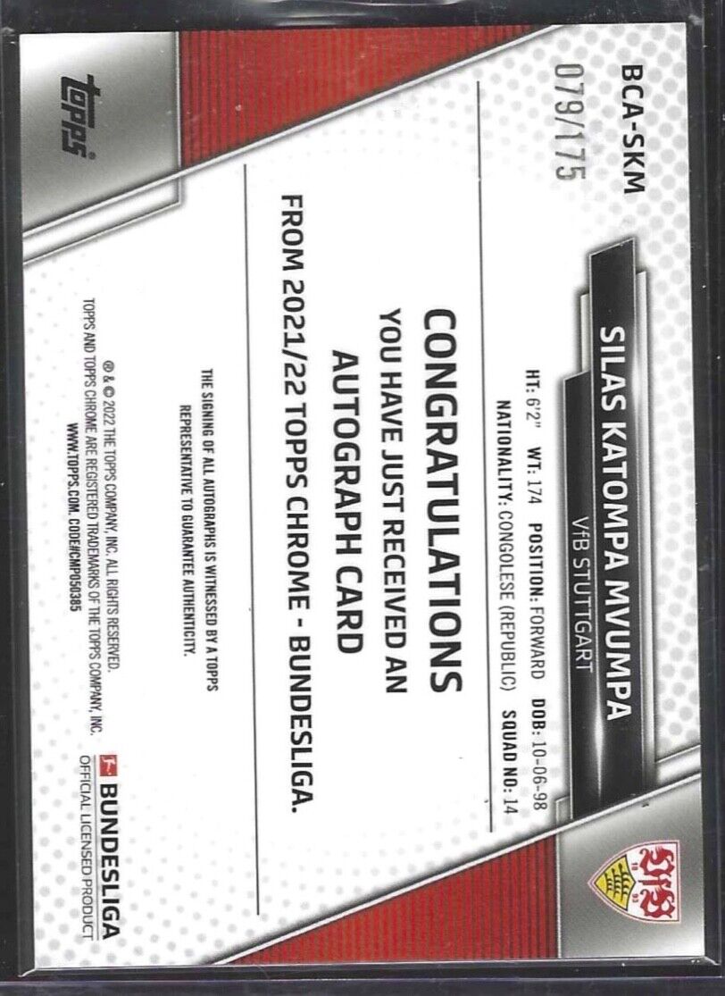 SILAS KATOMPA MVUMPA 2021-22 TOPPS CHROME PRISM REFRACTOR AUTO #D 079/175