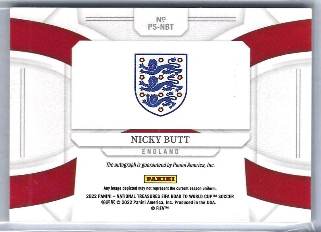 NICKY BUTT 2021-22 PANINI NATIONAL TREASURES ROAD TO THE WORLD CUP AUTO #D /99