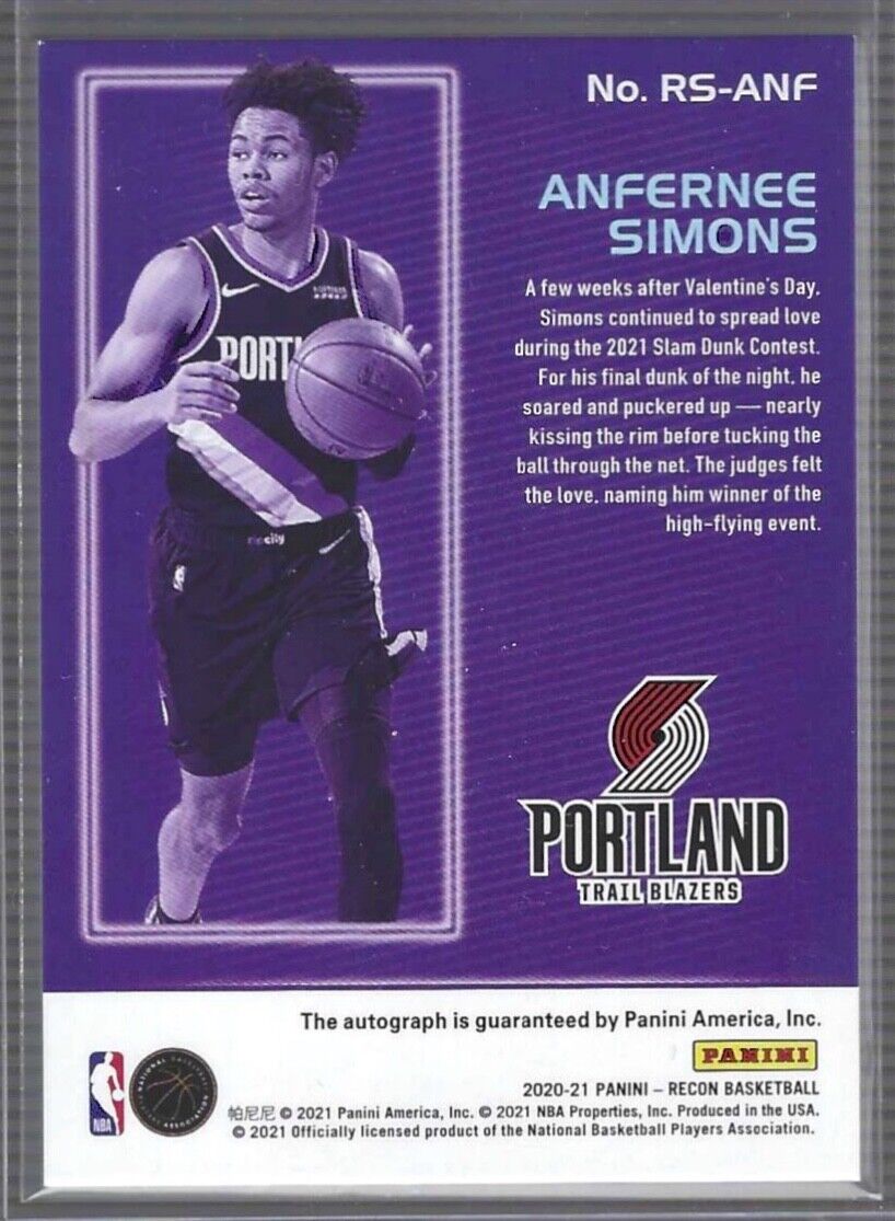 ANFERNEE SIMONS 2020-21 PANINI RECON AUTO #RS-ANF