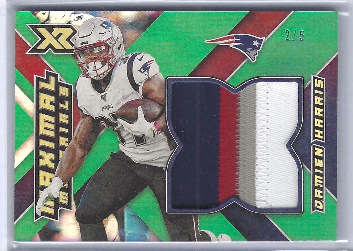 DAMIEN HARRIS 2020 PANINI XR GREEN FOIL MAXIMAL MATERIAL JUMBO PATCH #D 2/5