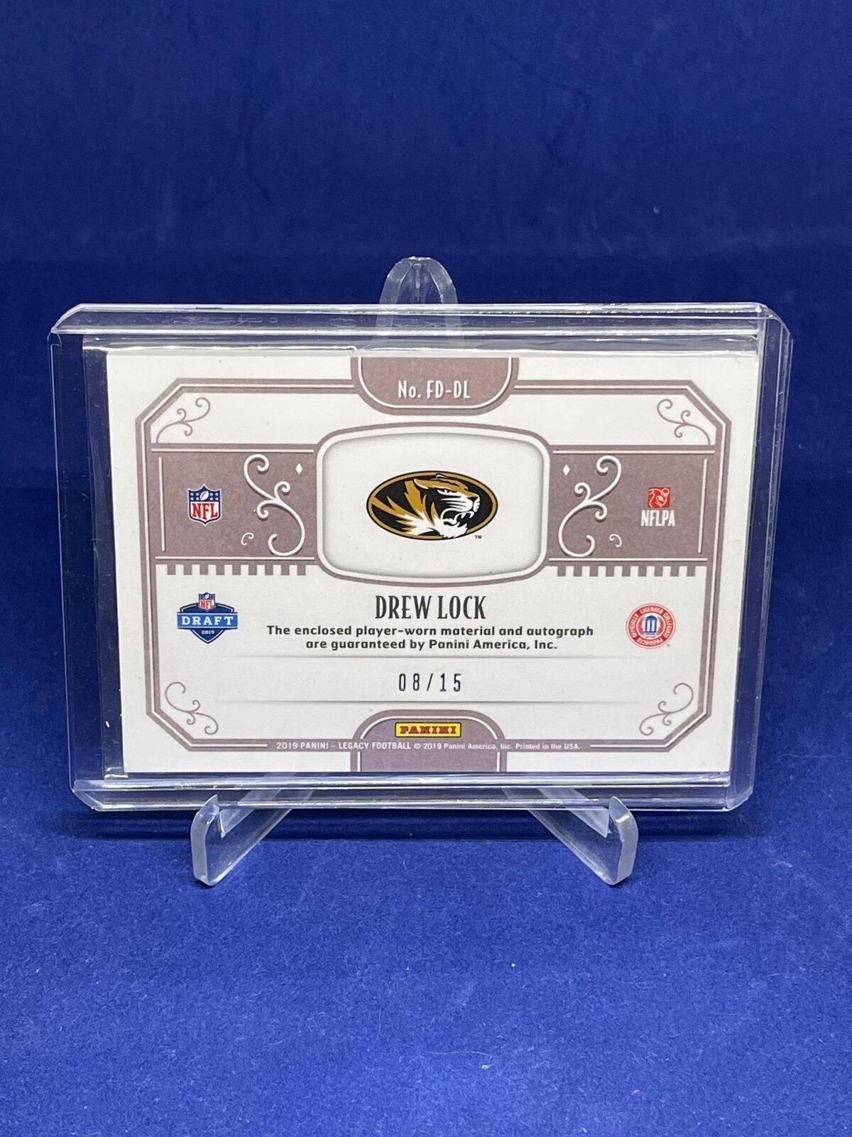 DREW LOCK 2019 PANINI LEGACY FUTURES DUAL LOGO PATCH AUTO ROOKIE RC #D 8/15