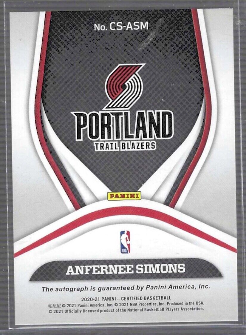 ANFERNEE SIMONS 2020-21 PANINI CERTIFIED FOIL AUTO #CS-ASM