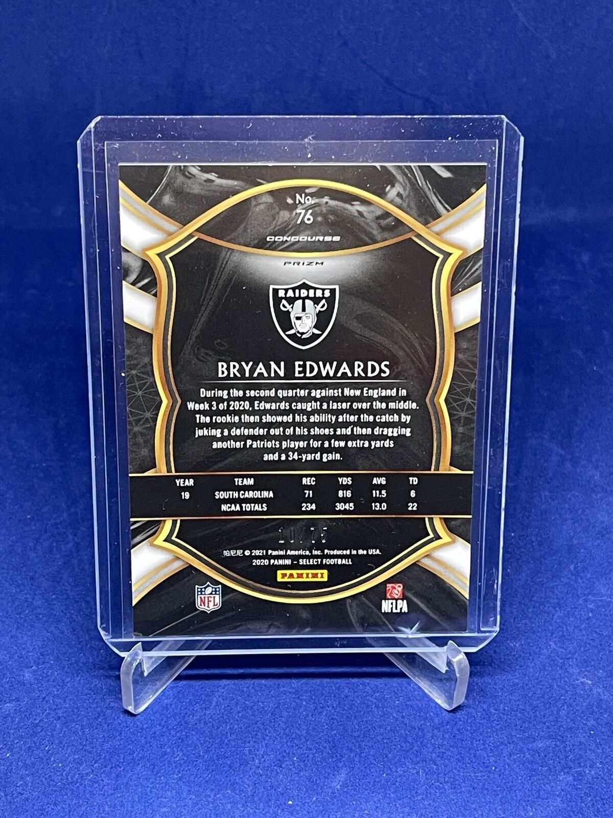 BRYAN EDWARDS 2020 PANINI SELECT CONCOURSE PURPLE PRIZM ROOKIE RC #D 10/75