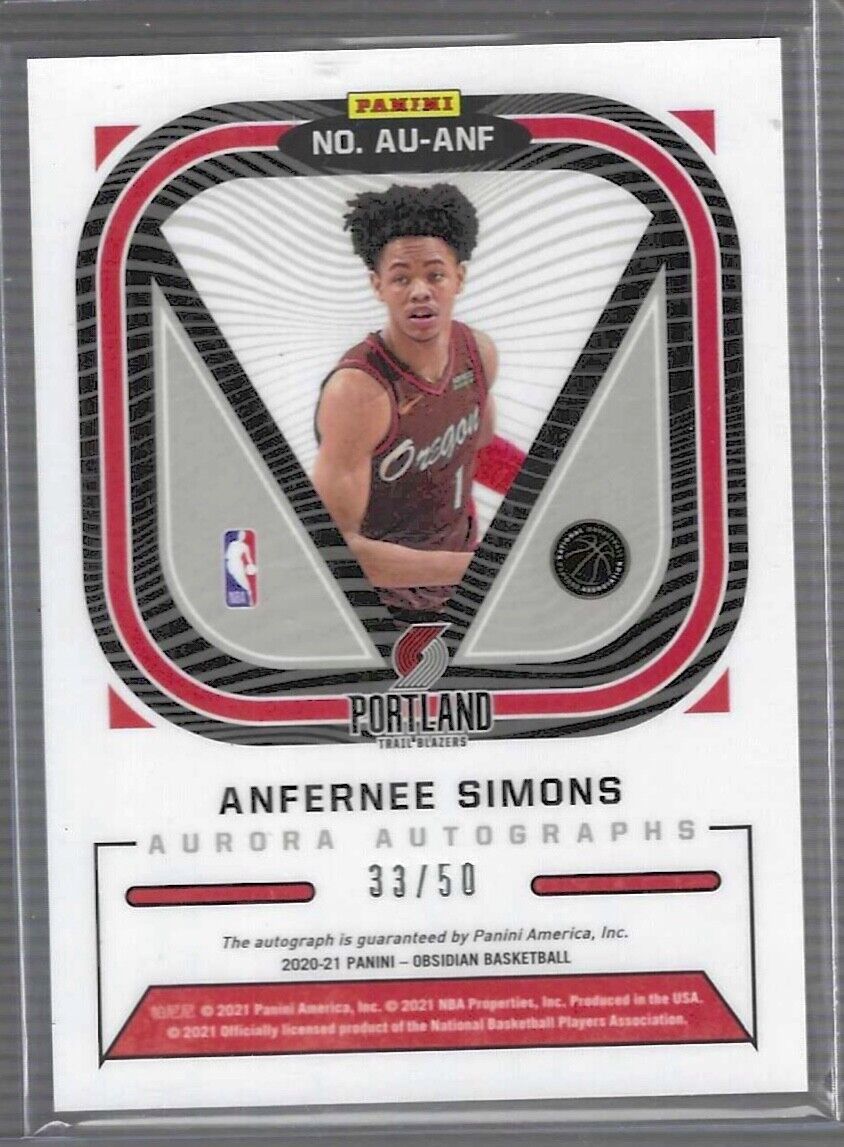 ANFERNEE SIMONS 2020-21 PANINI OBSIDIAN ORANGE ETCH AURORA AUTO #D 33/50