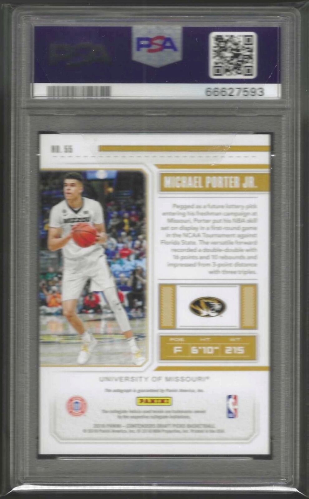 MICHAEL PORTER JR 2018-19 PANINI CONTENDERS ON CARD AUTO RC #55 PSA 10 GEM MINT