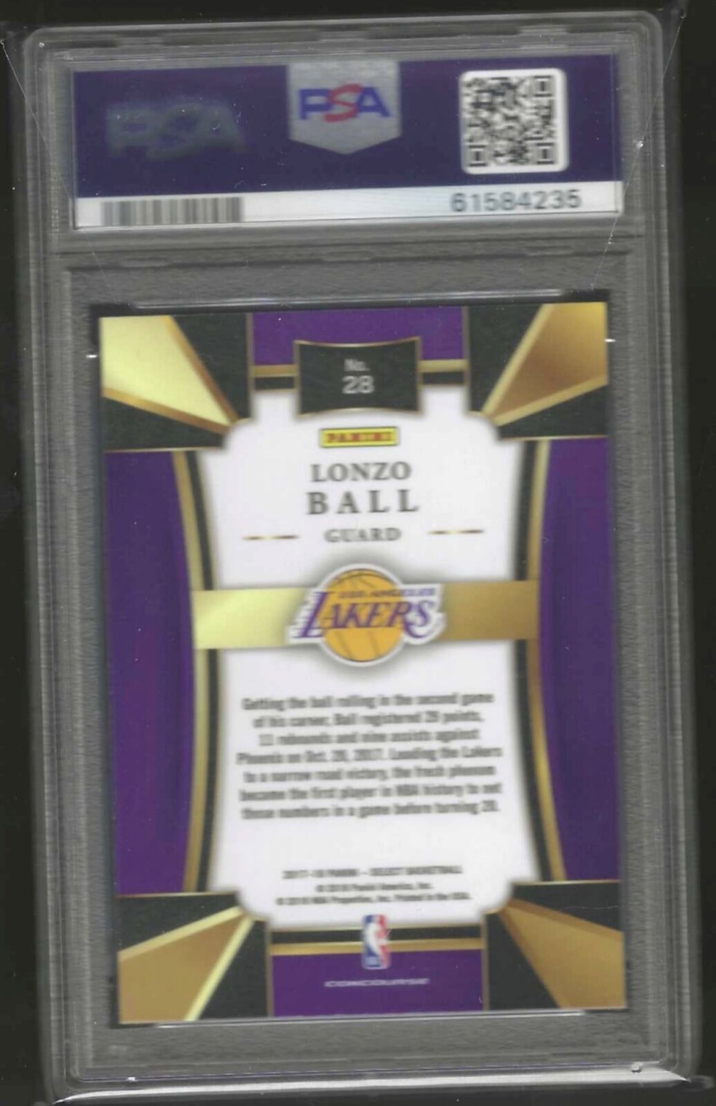 LONZO BALL 2017-18 PANINI SELECT CONCOURSE ROOKIE RC #28 PSA 10 GEM MINT
