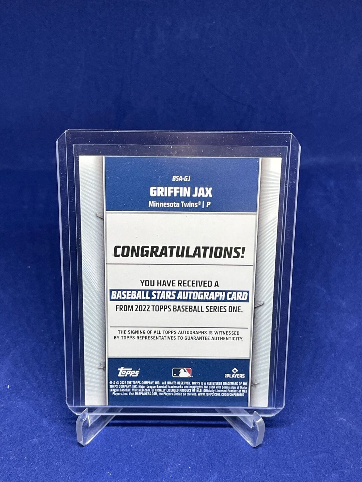 GRIFFIN JAX 2022 TOPPS SERIES ONE BASEBALL STARS AUTO ROOKIE RC