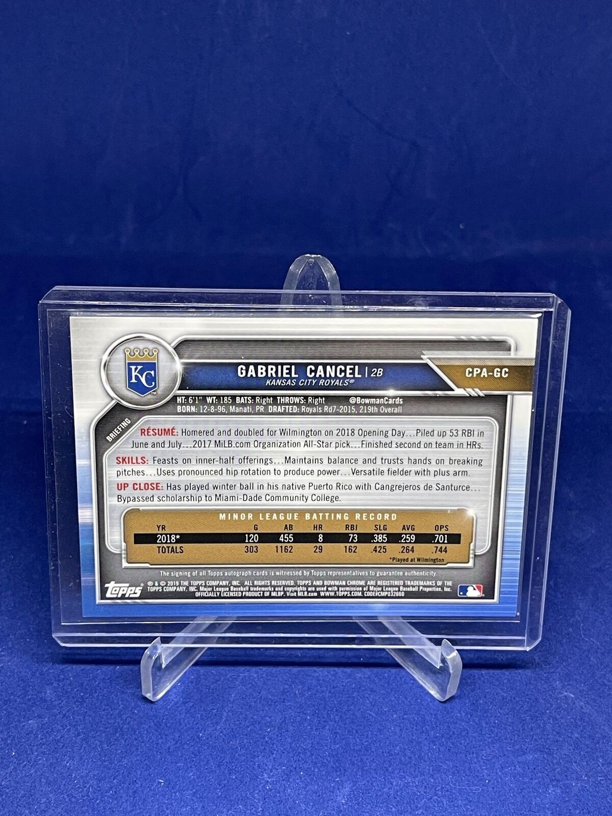 GABRIEL CANCEL 2019 BOWMAN CHROME 1ST BOWMAN ON CARD AUTO PROSPECT