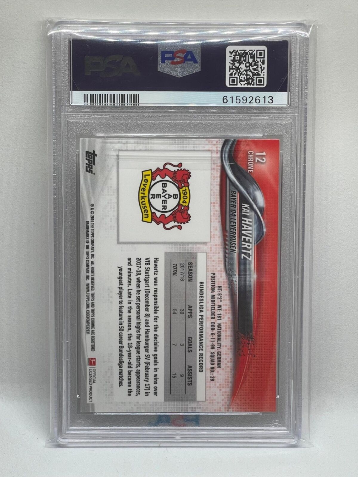 KAI HAVERTZ 2018 TOPPS CHROME BUNDESLIGA #12 PSA 9 MINT