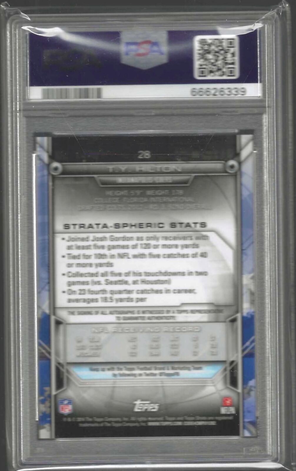 T.Y. HILTON 2014 TOPPS STRATA RUBY AUTO #D 9/25 PSA 9 MINT POP 1/1
