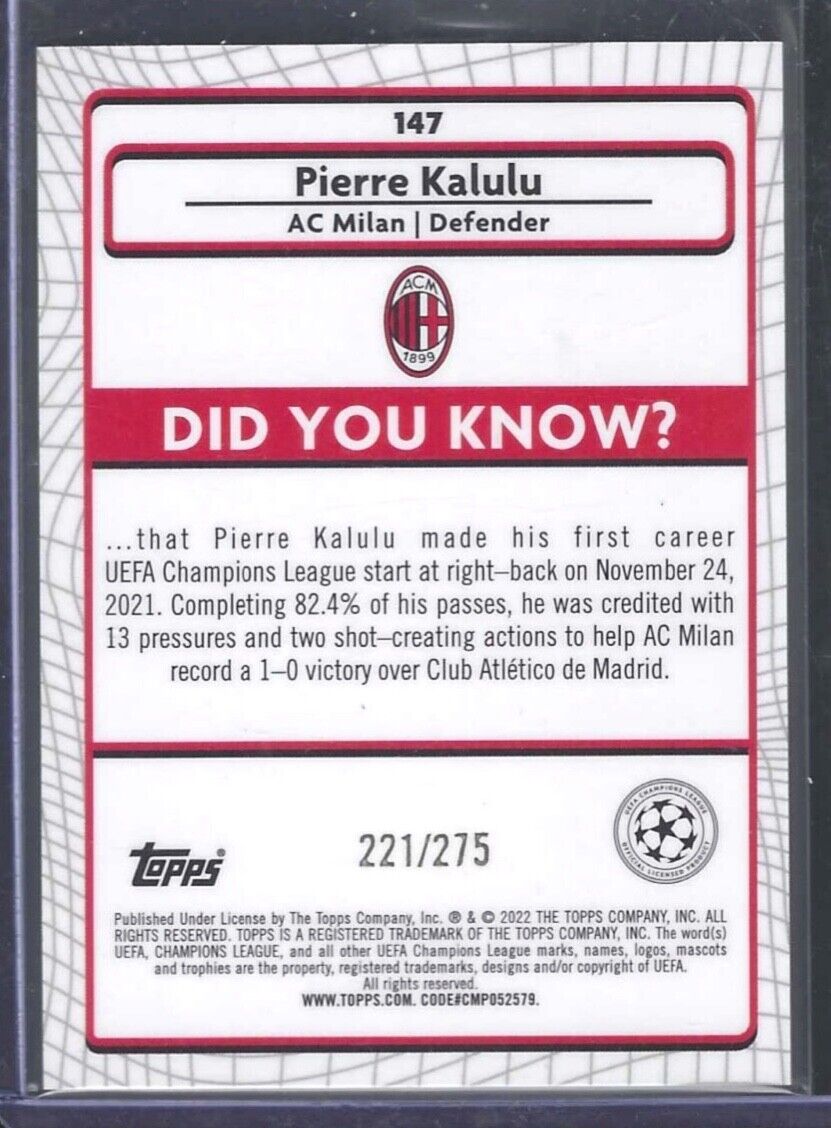 PIERRE KALULU 2021-22 TOPPS MERLIN PINK MOJO REFRACTOR ROOKIE RC #D 221/275