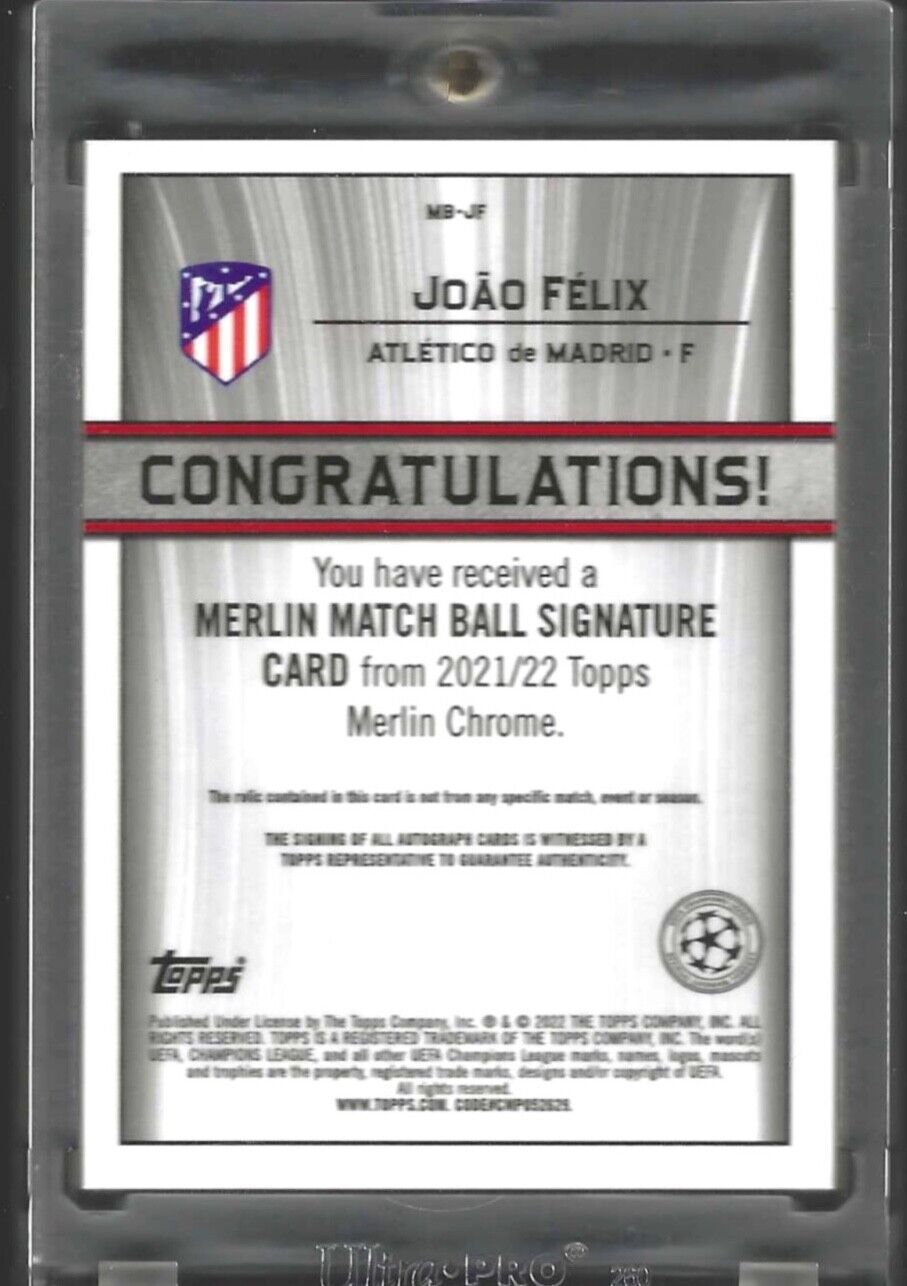 JOAO FELIX 2021-22 TOPPS MERLIN UEFA REFRACTOR MATCH BALL PATCH AUTO #MB-JF