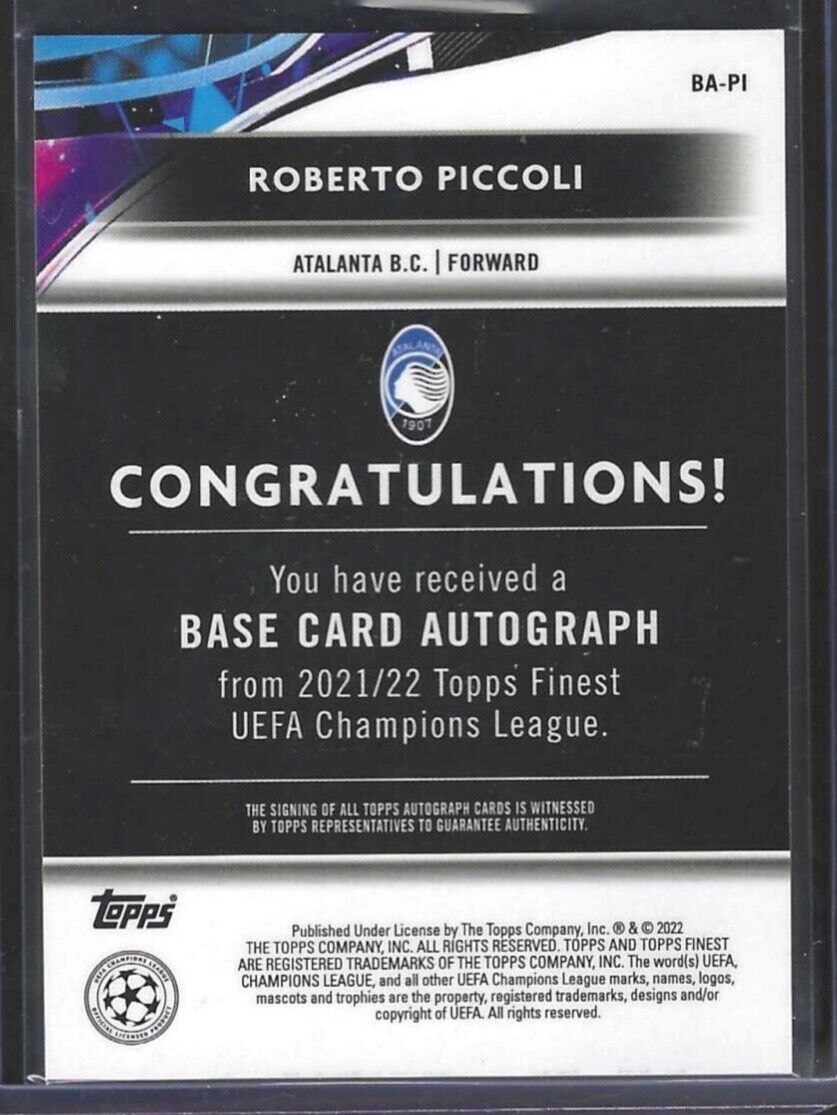 ROBERTO PICCOLI 2021-22 TOPPS FINEST SILVER REFRACTOR AUTO #BA-PI