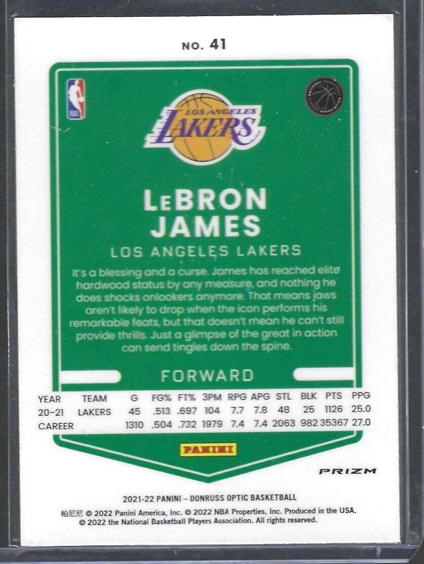 LEBRON JAMES 2021-22 PANINI DONRUSS OPTIC SILVER HOLO PRIZM #41