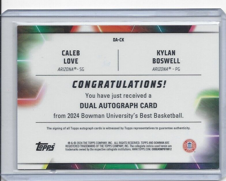 CALEB LOVE BOSWELL 2023 BOWMANS BEST U ORANGE GEOMETRIC REFRACTOR DUAL AUTO /10