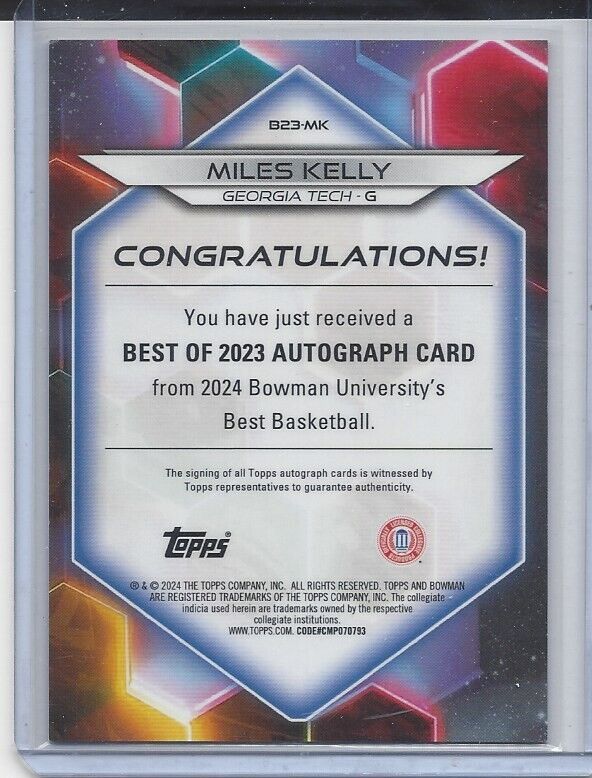 MILES KELLY 2023 BOWMAN'S BEST UNIVERSITY ORANGE GEOMETRIC REFRACTOR AUTO #D /25