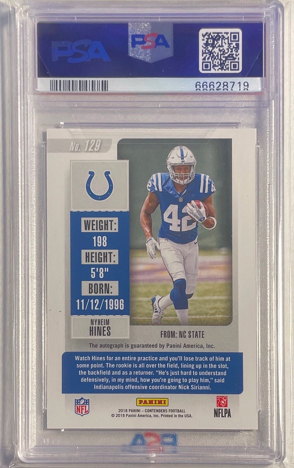 NYHEIM HINES 2018 CONTENDERS BALL IN LEFT HAND AUTO RC #129 PSA 10 GEM MT POP 6