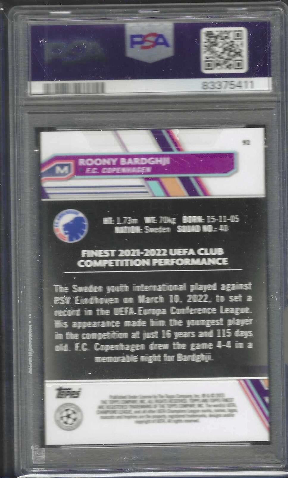 ROONY BARDGHJI 2022-23 TOPPS FINEST ROSE GOLD MINI DIAMOND RC /50 PSA 9 POP 5