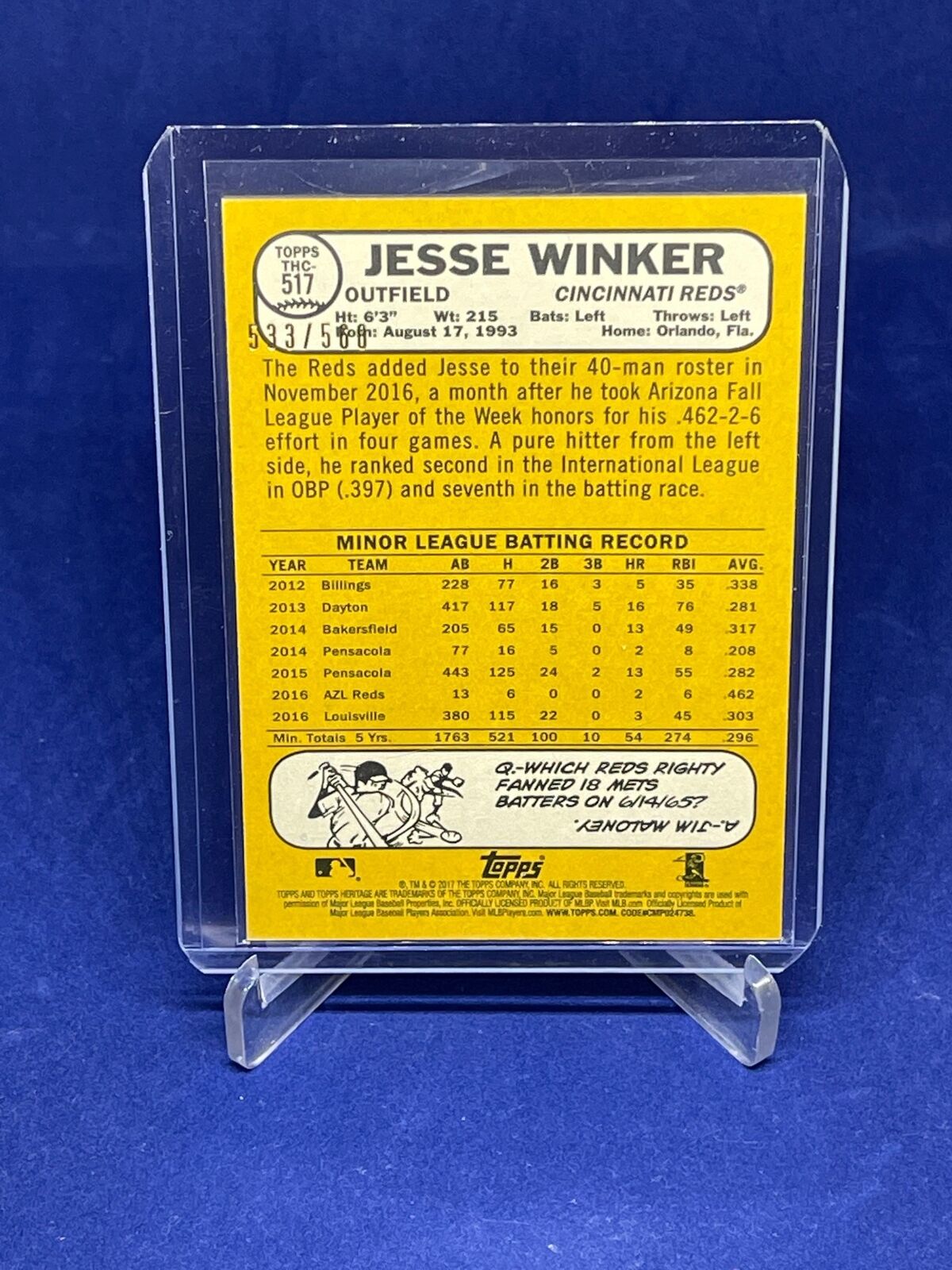 JESSE WINKER 2017 TOPPS HERITAGE CHROME REFRACTOR ROOKIE RC #D 533/568