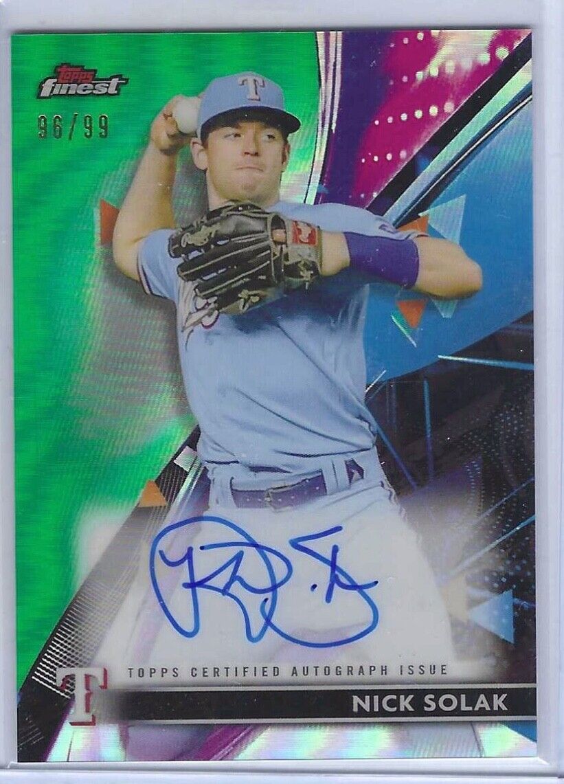 NICK SOLAK 2021 TOPPS FINEST GREEN REFRACTOR AUTO #D 96/99