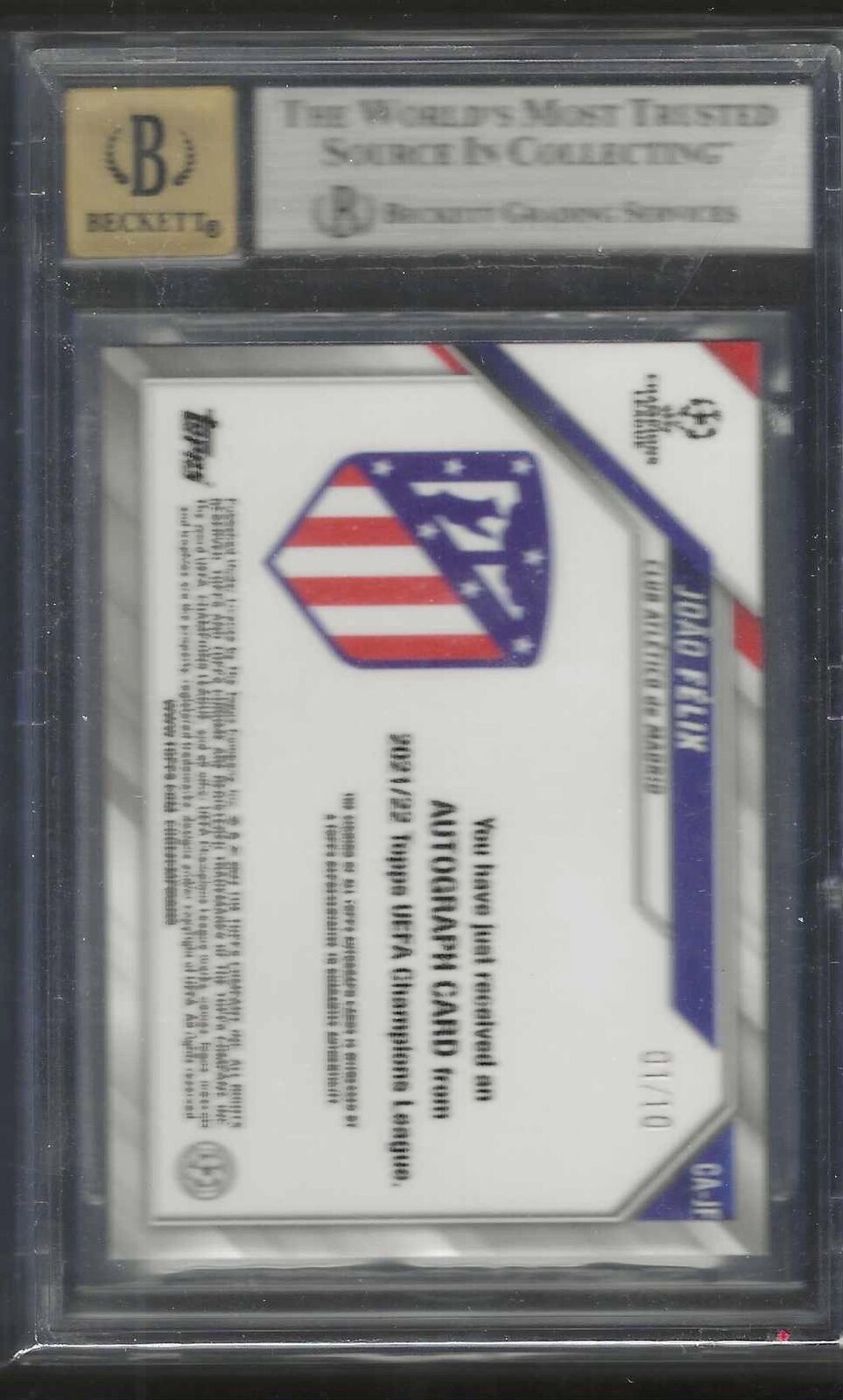 JOAO FELIX 2021-22 TOPPS CHROME UEFA RED REFRACTOR AUTO #d 1/10 BGS 9 w/ 10 AUTO